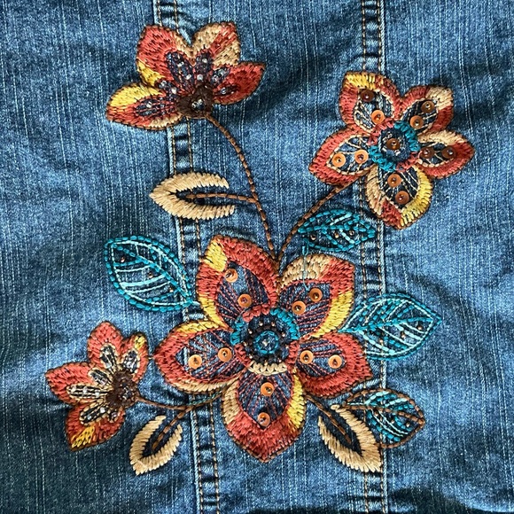 Alfred Dunner Embroidered Denim Jean Shirt Jacket Floral - Picture 7 of 9